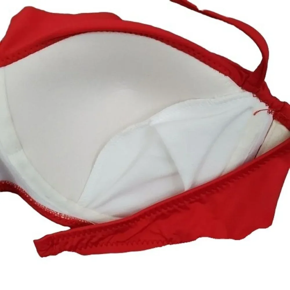BECCA red polka dot Pinup ruffle bandeau bikini swimsuit women's size large